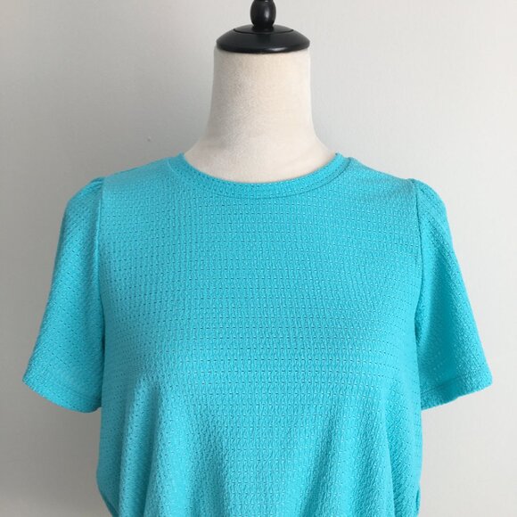 MICHAEL KORS Turquoise Blue Textured Gold Logo Hardware Drawstring Waist Shirt - Picture 6 of 11